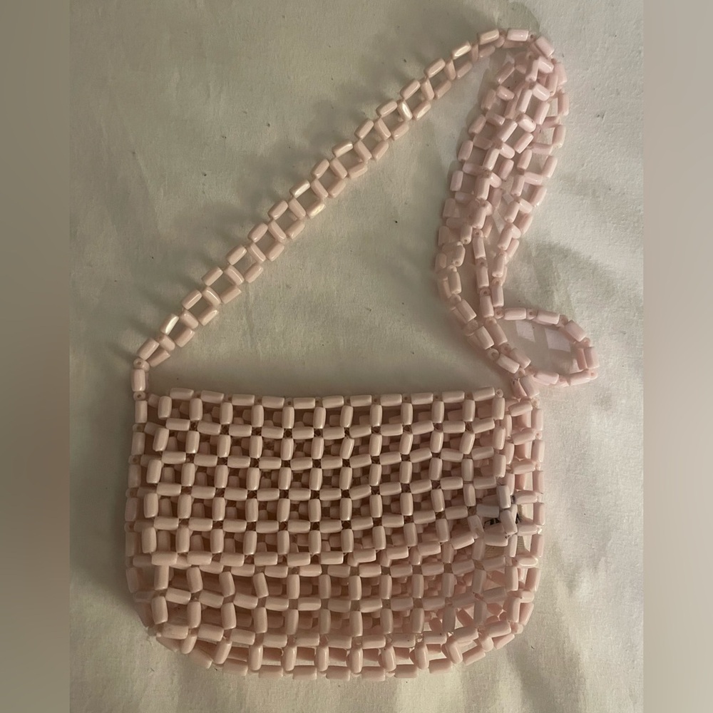 ZARA Pastel Pink Open Beaded Crossbody Bag Weave